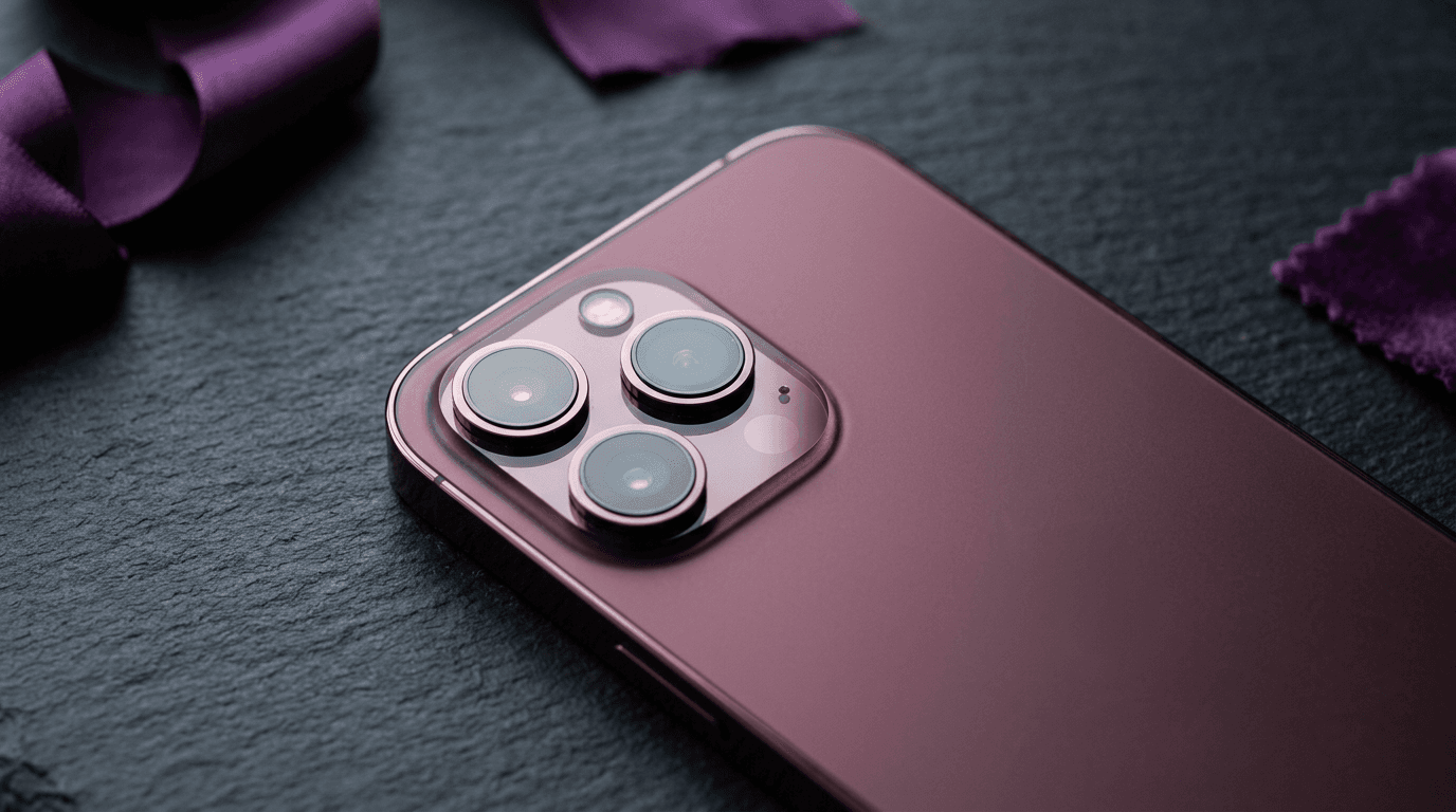 Retro di iPhone 18 Pro Max in colorazione burgundy con modulo fotocamera e apertura variabile in evidenza
